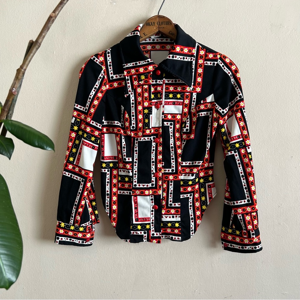 Wacky Retro Patchwork-Patterned Blouse - image 2